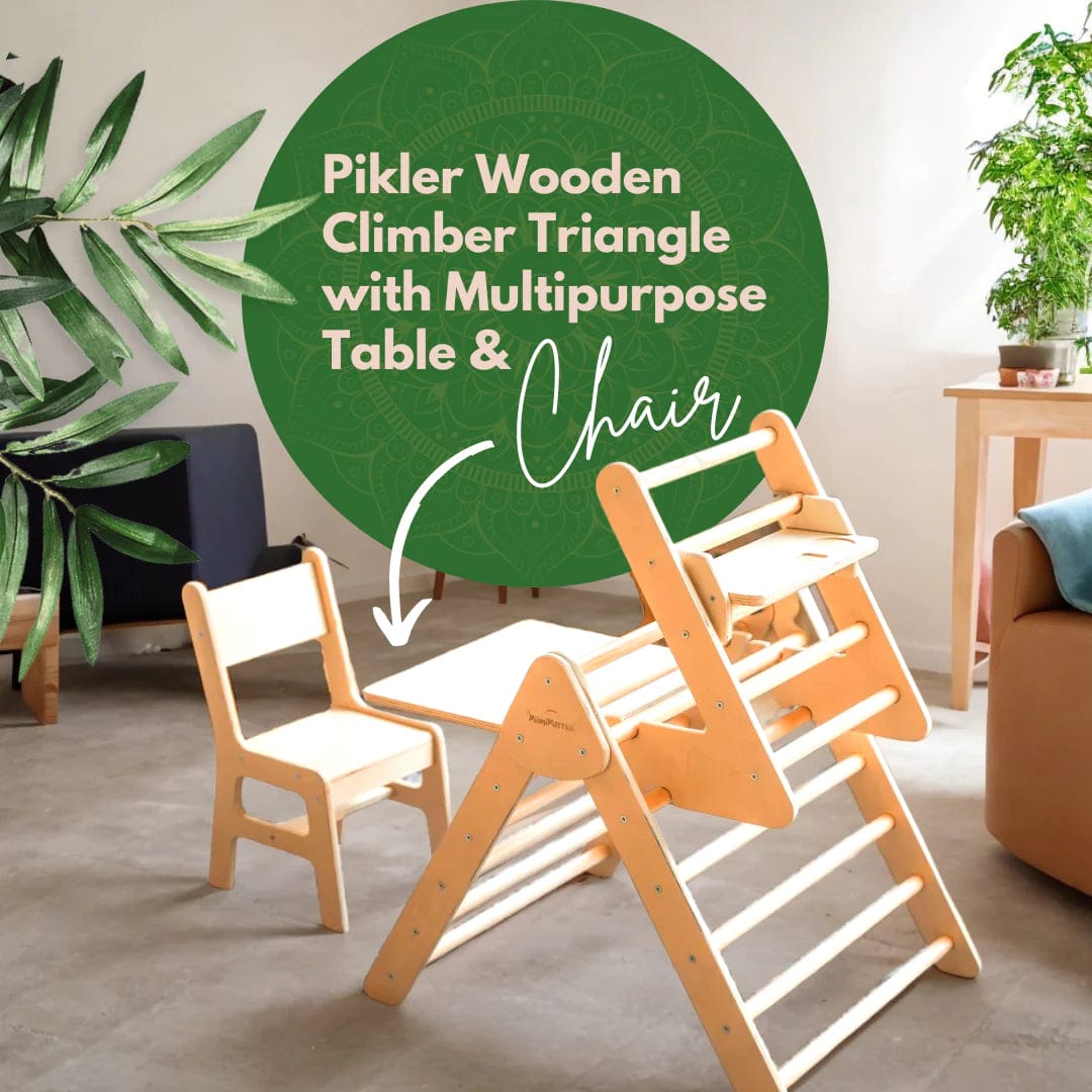 MiimiMarraal Furniture Montessori Pikler Wooden Climber Triangle with Multipurpose Table & Chair