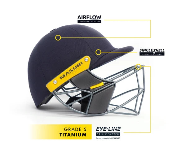 Masuri E Line Titanium Senior Cricket Helmet with StemGuard – Premium Titanium Grille Cricket Helmet