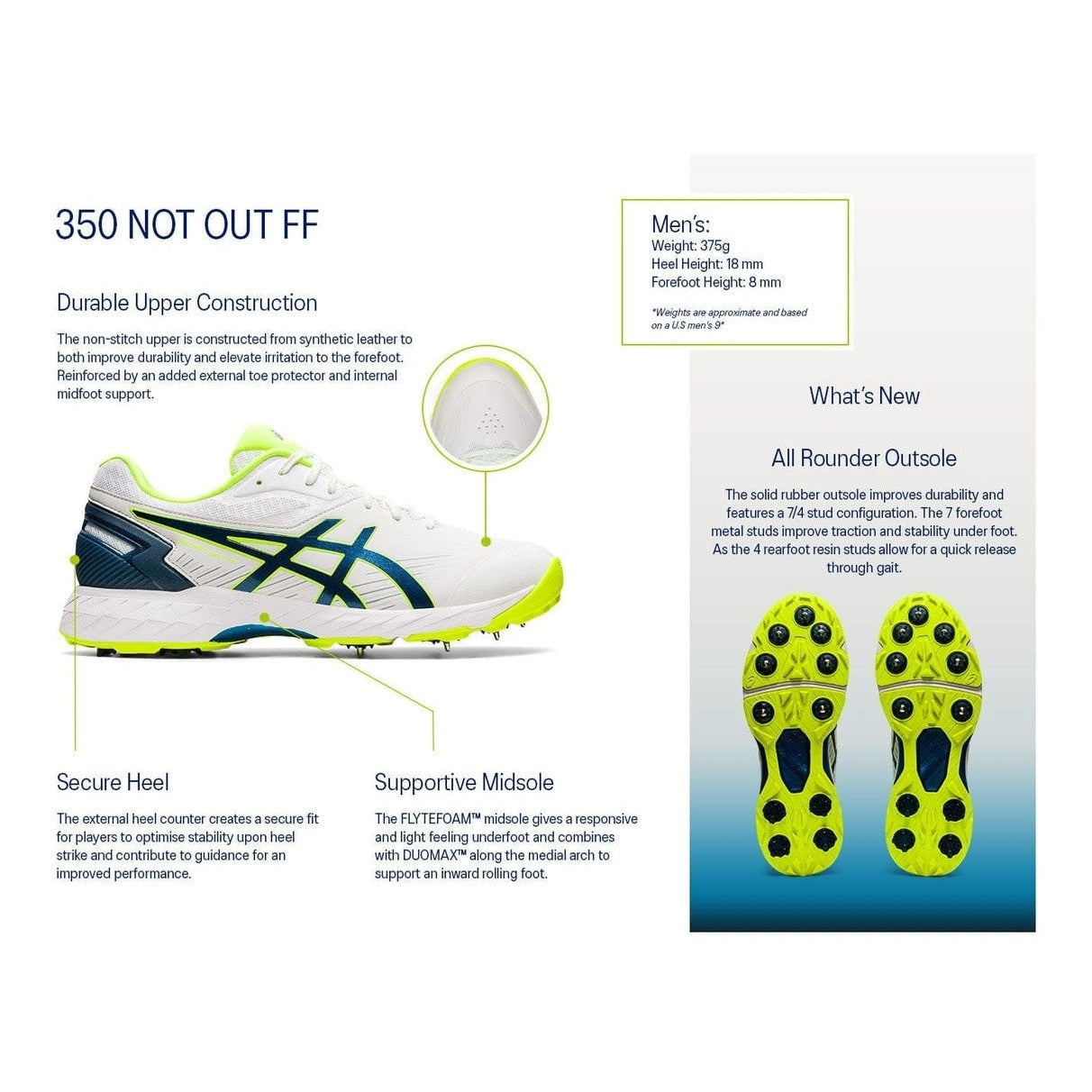 Asics Footwear Asics 350 Not Out FF Men's Spike Cricket Shoes