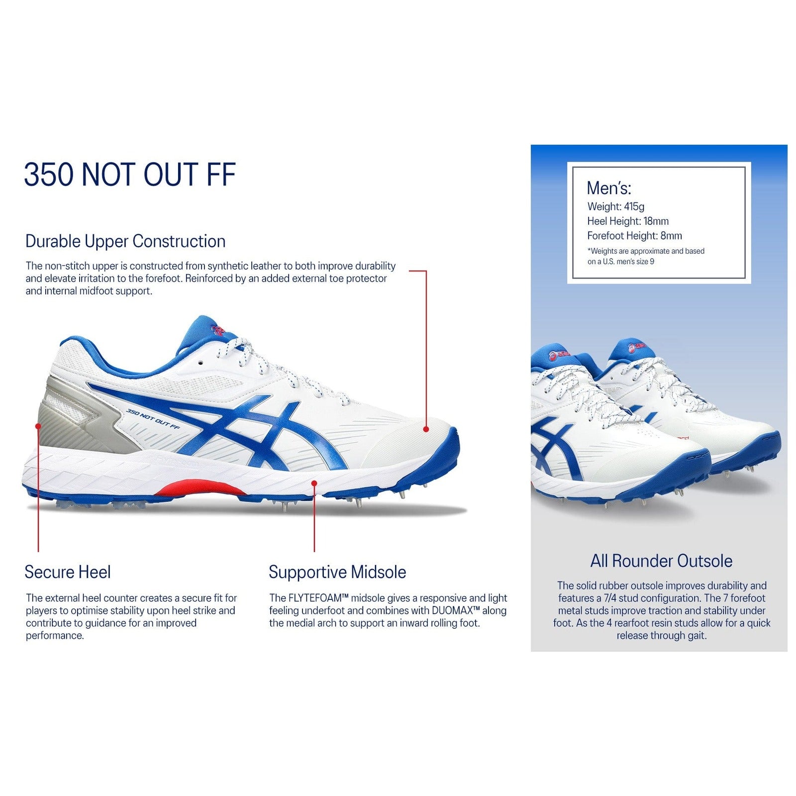 Asics Footwear Asics 350 Not Out FF Men's Spike Cricket Shoes