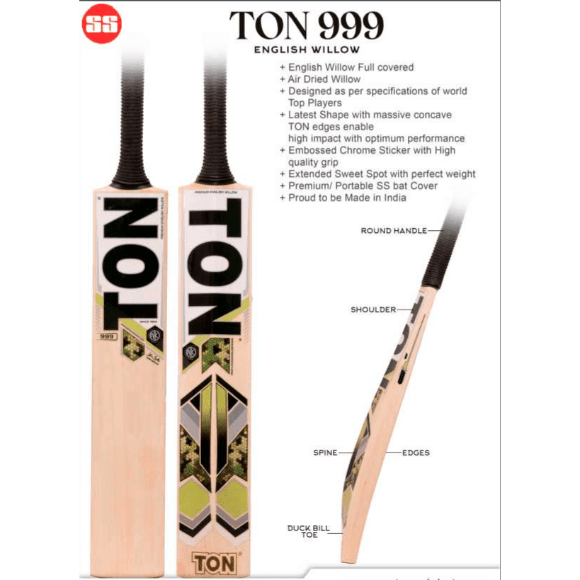 SS Cricket Bats Short Hand / 2'8 SS Ton 999 - Adult Cricket Bat