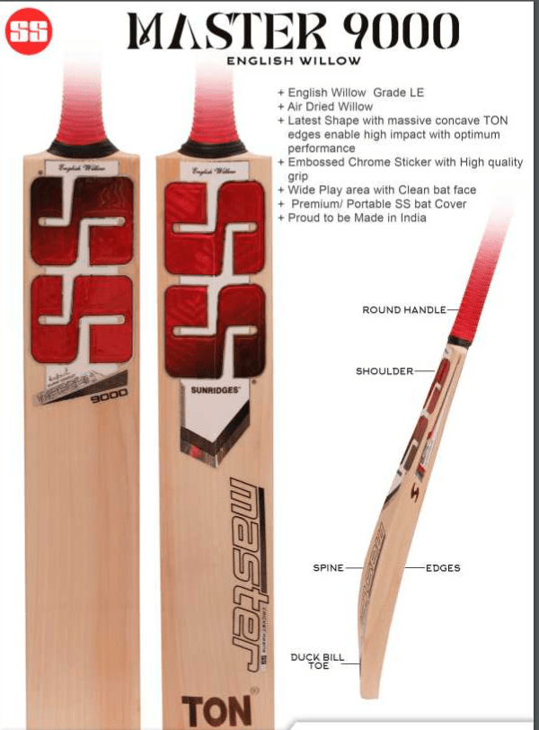 SS Cricket Bats Short Hand / Medium 2lbs 8oz - 2lbs 10oz SS Master 9000 English Willow Cricket Bat