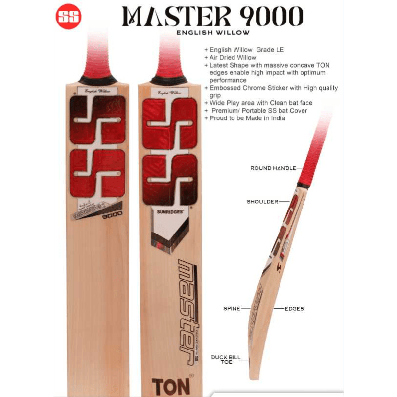 SS Cricket Bats Short Hand / Medium 2lbs 8oz - 2lbs 10oz SS Master 9000 English Willow Cricket Bat
