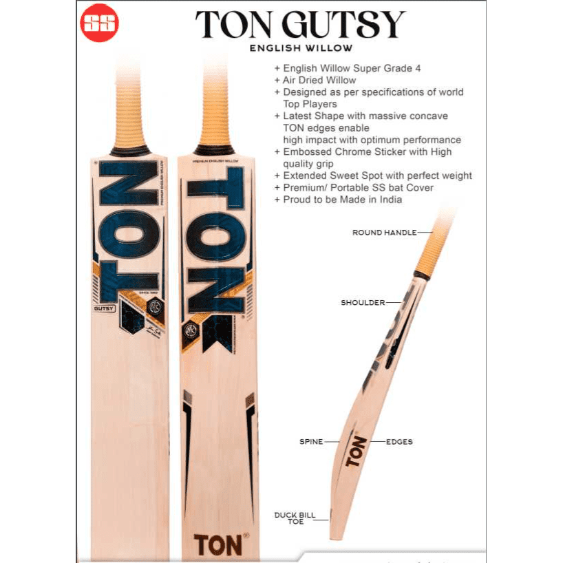 SS Cricket Bats Short Handle / 2'8 SS Ton Gutsy Adult Cricket Bat