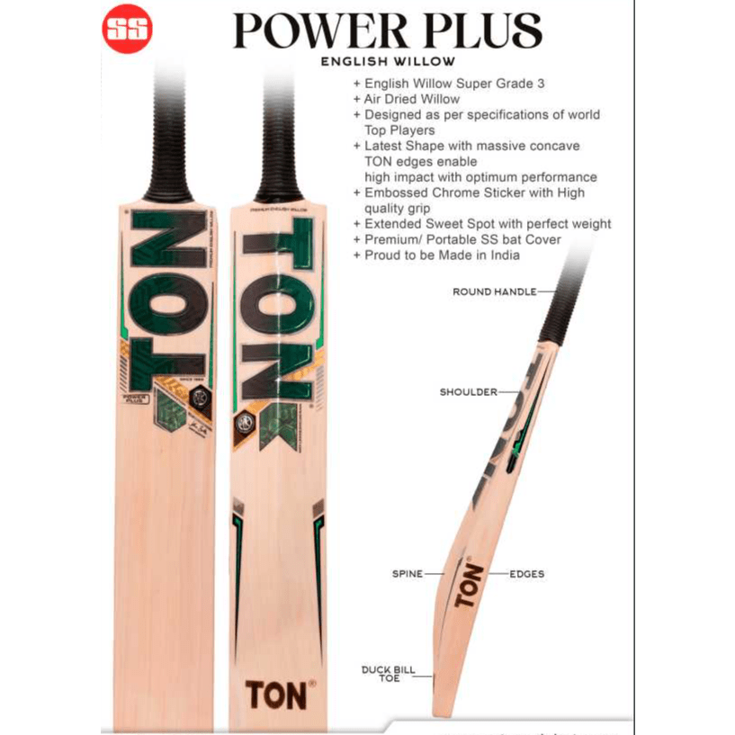 SS Cricket Bats Short Handle / 2'8 SS Ton Power Plus Adult Cricket Bat