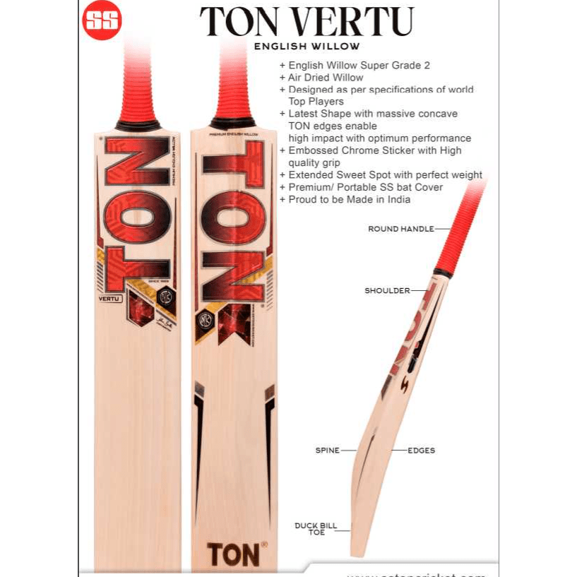 SS Cricket Bats Short Handle / 2'8 SS Ton Vertu Adult Cricket Bat