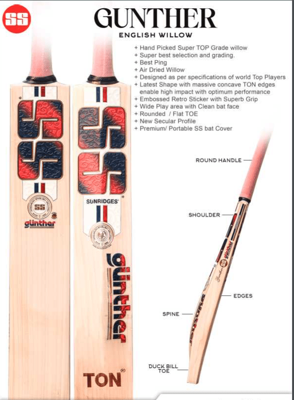 SS Cricket Bats Short Handle / Light 2lbs 8oz - 2lbs 10oz SS Gunther Adult Cricket Bat