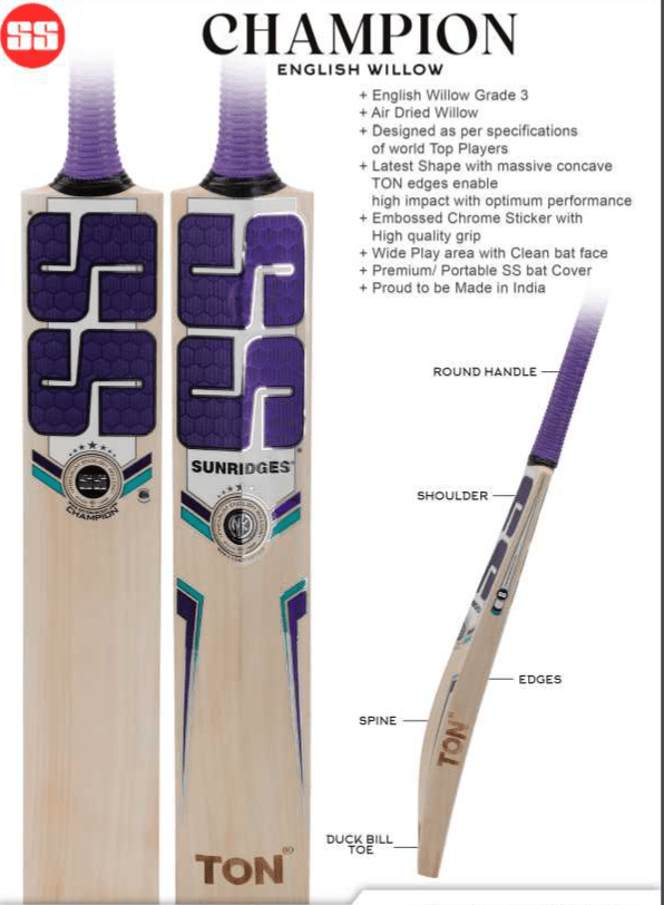 SS Cricket Bats Short Handle / Medium 2lbs 8oz - 2lbs 10oz SS Champion Adult Cricket Bat