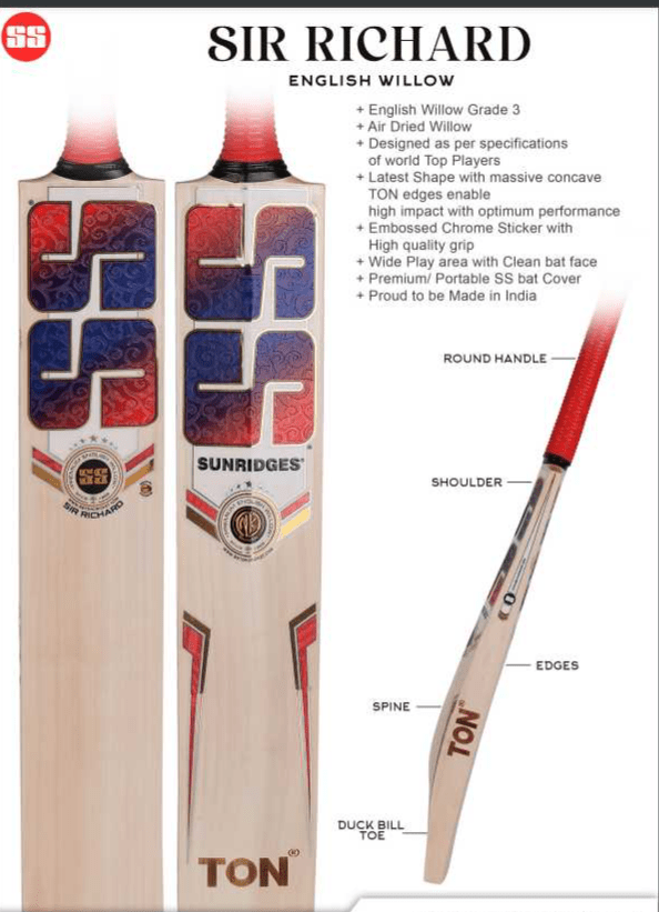 SS Cricket Bats Short Handle / Medium 2lbs 8oz - 2lbs 10oz SS Sir Richard Adult Cricket Bat
