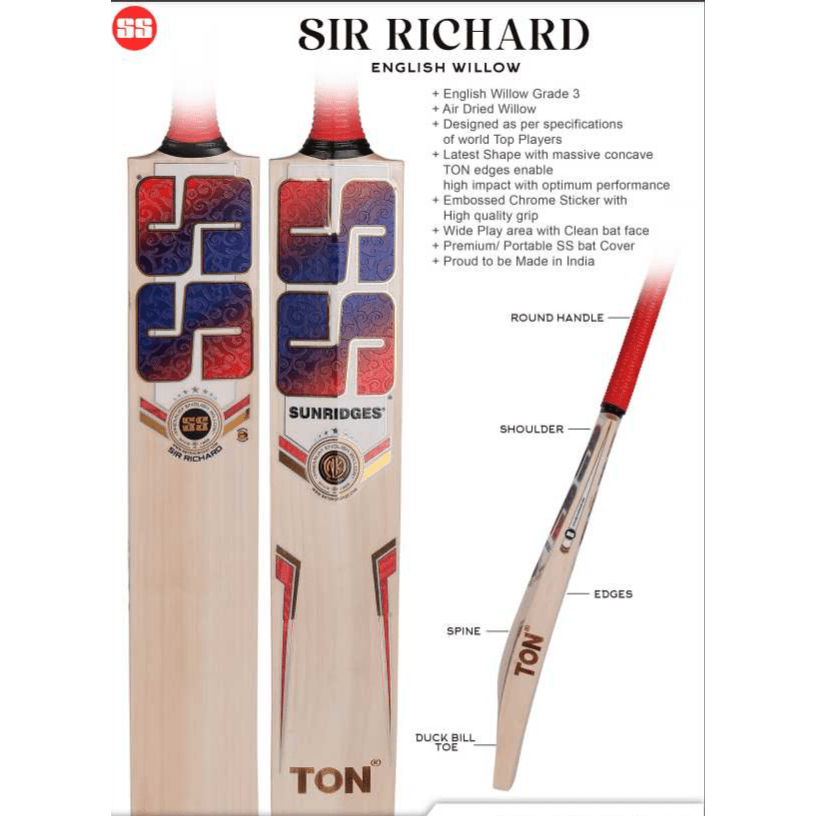 SS Cricket Bats Short Handle / Medium 2lbs 8oz - 2lbs 10oz SS Sir Richard Adult Cricket Bat