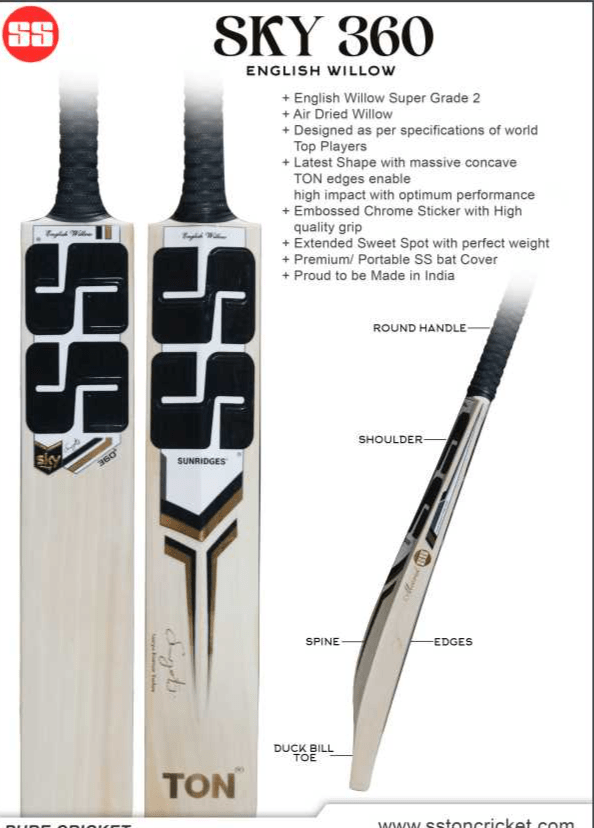 SS Cricket Bats Short Handle / Medium 2lbs 8oz - 2lbs 10oz SS Ton SKY 360 Adult Cricket Bat