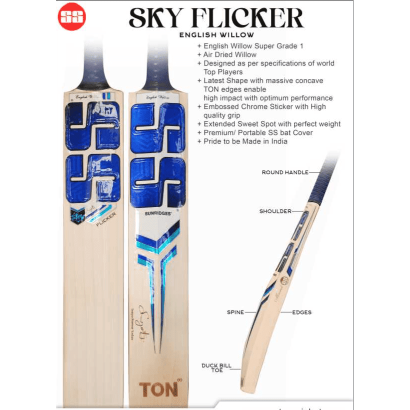 SS Cricket Bats Short Handle / Medium 2lbs 8oz - 2lbs 10oz SS Ton SKY Flicker Adult Cricket Bat