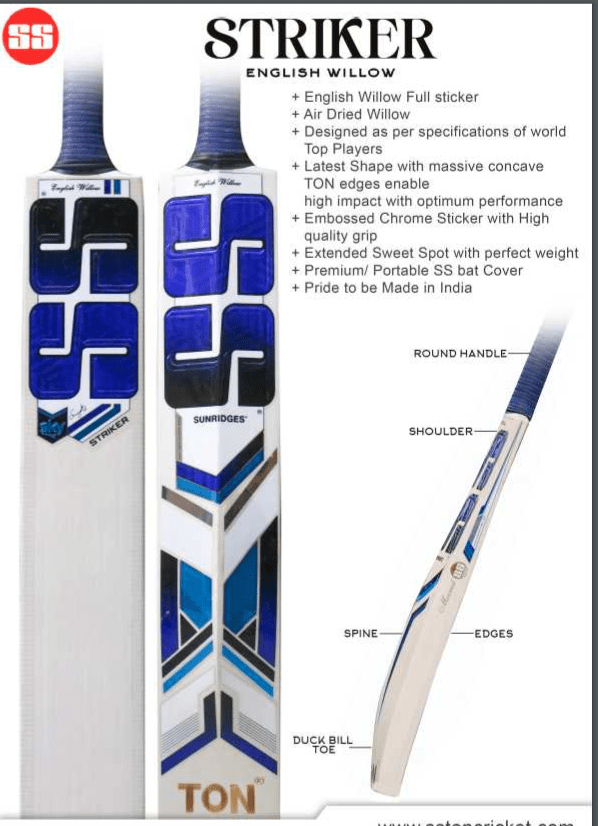 SS Cricket Bats Short Handle / Medium 2lbs 8oz - 2lbs 10oz SS Ton SKY Striker Adult Cricket Bat