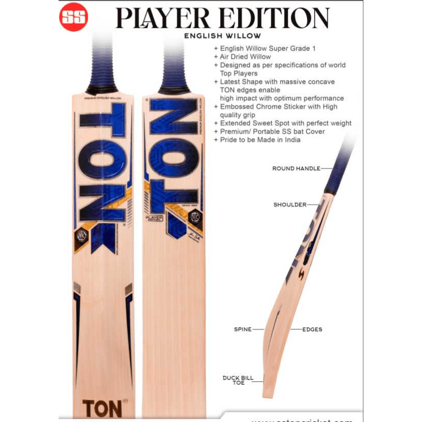 SS Cricket Bats Short Handle SS Ton Players Edition Cricket Bat Senior