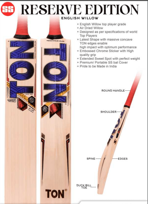 SS Cricket Bats Short Handle SS Ton Reserve Edition Cricket Bat Senior