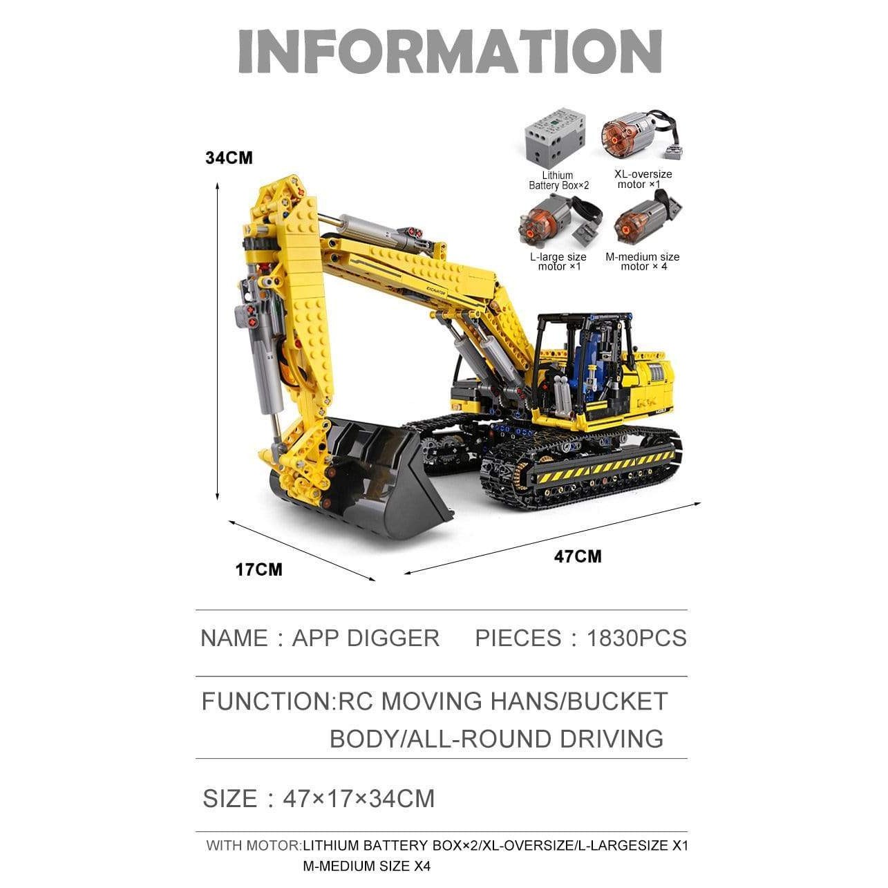 Western Sports Centre Mould King 13112 Mechanical Digger Motorized