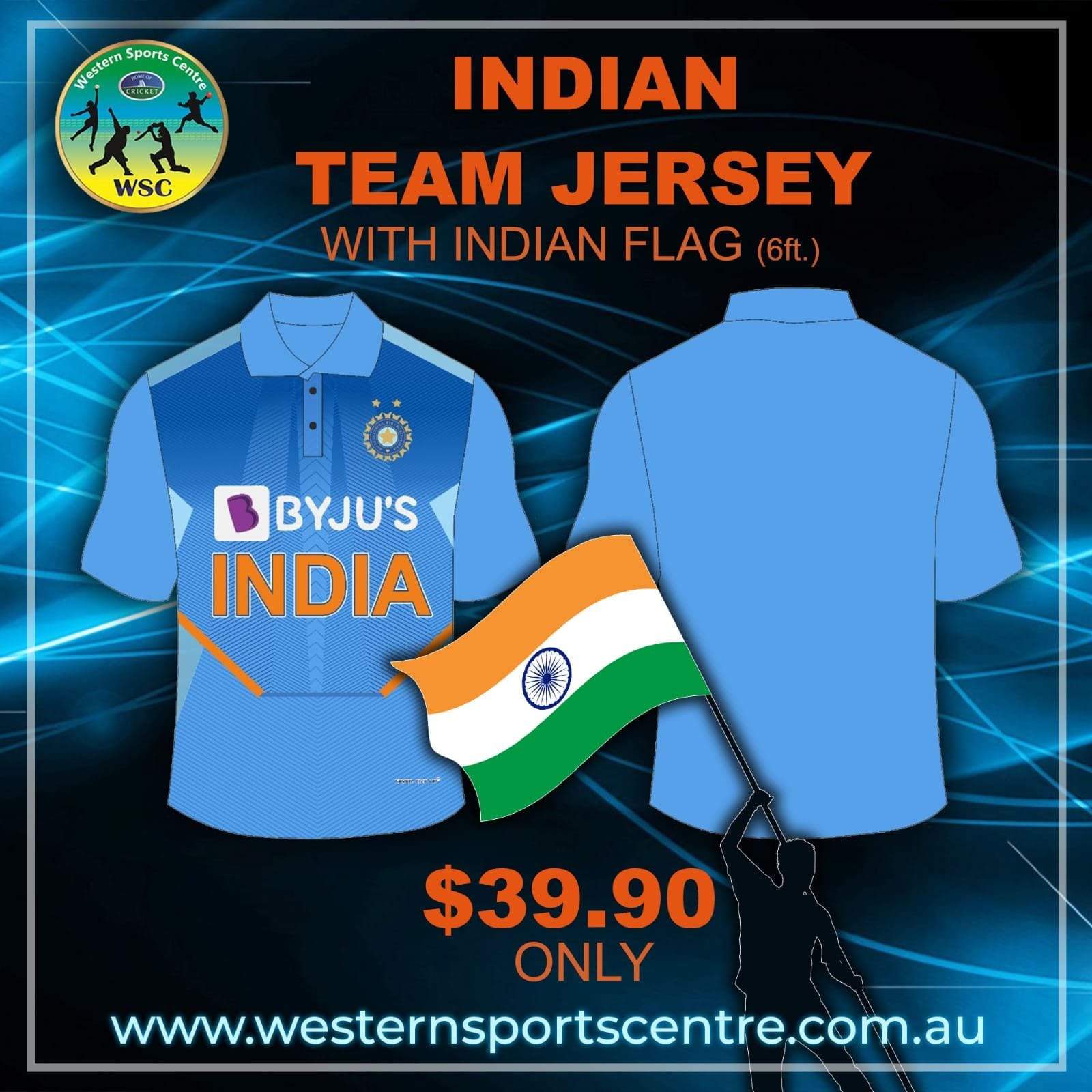 WSC Clothing Indian Cricket Team Replica Shirt with Flag