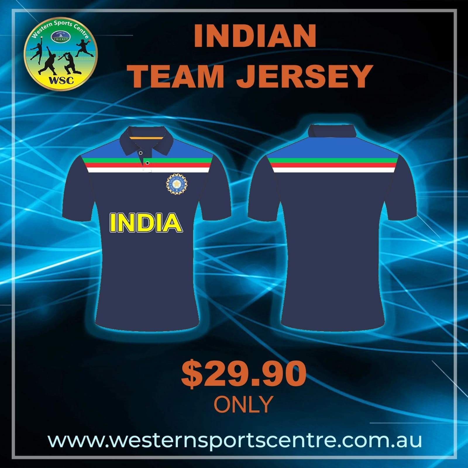 WSC Clothing Indian Cricket Team Replica Shirt with Flag